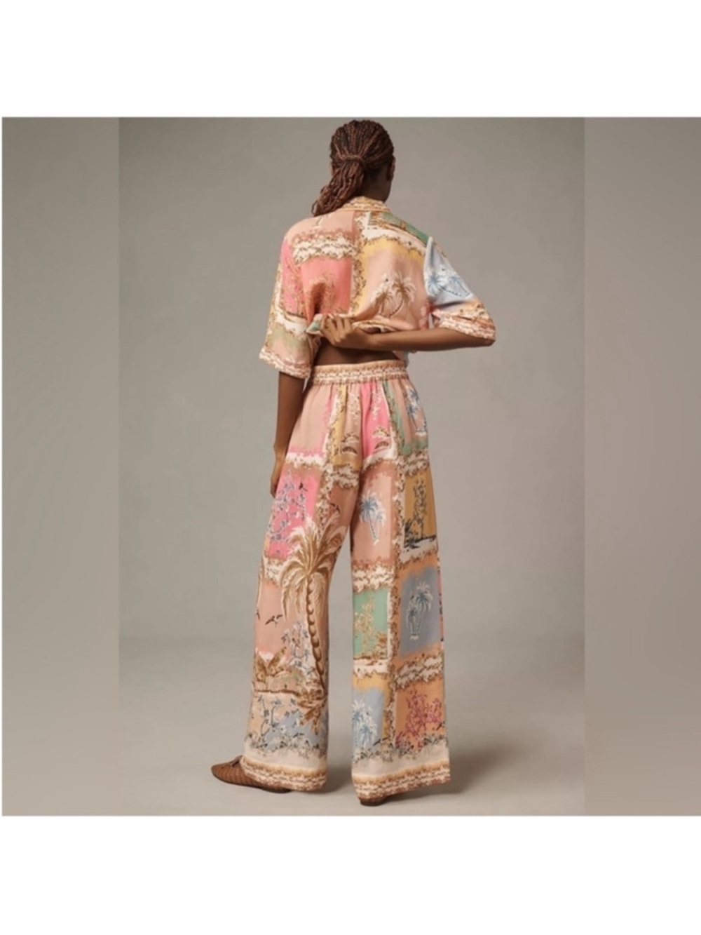 Anthropologie Peach Multi Patchwork Wide-Leg Pants - Picture 3 of 10